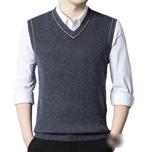 Rfmfkkg Men's Solid Color Business Casual Sweater Vest Male V-Neck Knitted Sleeveless Sweater Dark gray9 4XL