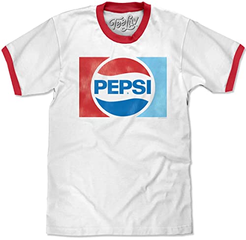Tee Luv Men's Retro Pepsi Logo Ringer Tee Shirt, White/Red, XXL