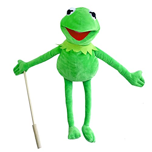 Kermit Frog Puppet with Detachable Control Wooden Rod, The Puppet Movie Show Soft Stuffed Plush Toy