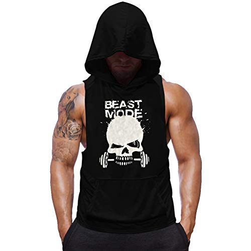 SZKANI Mens Skull Print Sleeveless Fitness Vest Bodybuilding Stringers Workout Tank Tops (Medium, Black(Single Dumbbell))