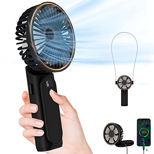 TUNISE Portable Handheld Fan, Portable Fan Rechargeable, 4000mAh, 180° Adjustable, 6 Speed Wind, Display Electricity in Real Time, USB Rechargeable Foldable Fan, Quiet Personal Fan as the Power Bank