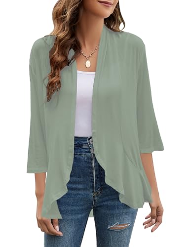 Yekaty Women's Open Front Thin Plus Size Cardigans Lightweight Summer Sage Green