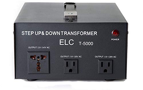 ELC T-5000+ 5000-Watt Voltage Converter Transformer - Step Up/Down - 110V/220V - Circuit Breaker Protection Heavy Duty [3-Years Warranty]