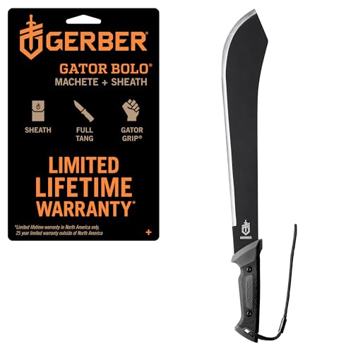 Gerber Gear Gator Bolo Machete - 22' Gardening Machete Knife with Plain Edge and Full Tang - Includes Protective Sheath - Black