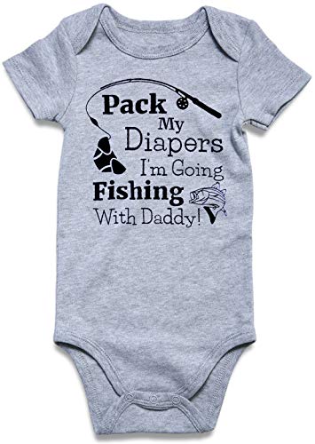 UNICOMIDEA Baby Bodysuit Infant Boys Romper Cute Toddle Rompers Cotton Babysuits Pack My Diapers I M Going Fishing with Daddy Jumpsuit Cute Short Sleeve Comfy Baby Bodysuit