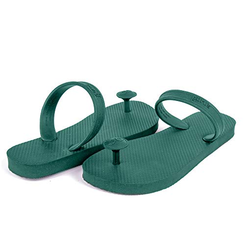 Gurus Natural Rubber Sandals for Women with Adjustable Ankle Strap Twist for Comfortable and Secure Fit, Indian Inspired Toe Post Sandal, Dark Green, SM