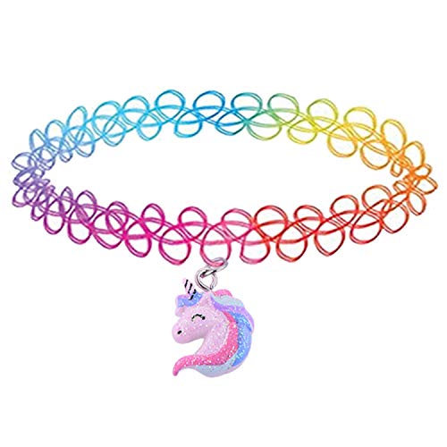 BodyJ4You Pink Unicorn Charm Tattoo Choker Necklace - Magical Retro Jewelry for Girls Teens