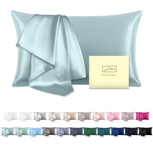 Mulberry Silk Pillowcase for Hair and Skin Standard Size 20'X 26' with Hidden Zipper Soft Breathable Smooth Cooling Pillow Covers for Sleeping(Haze Blue,1Pcs)