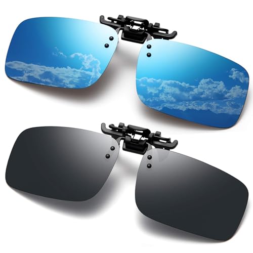 FRAZALA Polarized Clip-on Sunglasses Anti-Glare Driving Glasses for Prescription Glasses (Blue + Black)