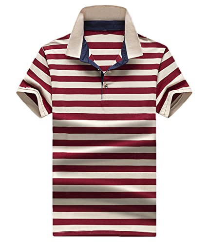 Dninmim Men Summer Cotton Striped Polo Shirt Short Sleeve Men's Streetwear Business Casual Polo Shirt Red