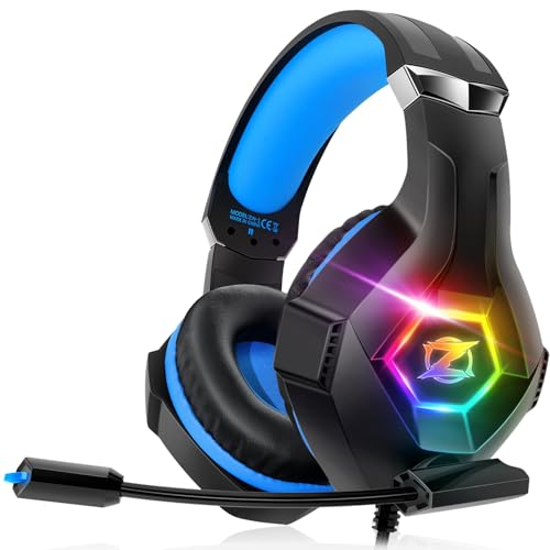 Ozeino Gaming Headset for Ps5, Ps4, PC with 7.1 Surround Sound, Gaming Headphones with Noise Cancelling Flexible Mic RGB Light Memory Earmuffs for Xbox Series X/S, PC, Mac, Laptop, Phone