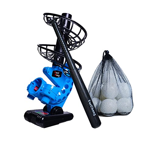 Furlihong 380BH Baseball Pitching Machine, Battery Powered, Angle Adjustable, Comes with Bat and One Dozen Training Balls, for Kids and Beginner