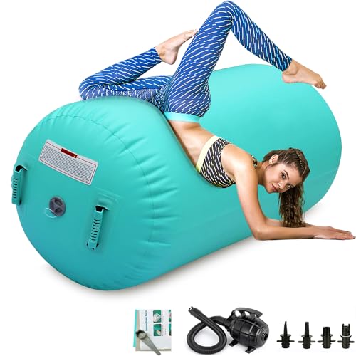 Air Roller Gymnastics Barrel Inflatable Tumbling Roller Air Mat Octagon Mat with Electric Air Pump for Backhandspring Training Cheerleading Home Use