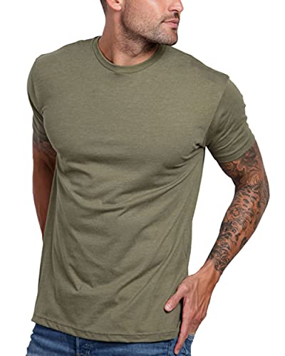 INTO THE AM Premium Men's Fitted Crew Neck Plain Essential Tees - Modern Fit Fresh Classic Short Sleeve T-Shirts for Men (Olive Green, Large)