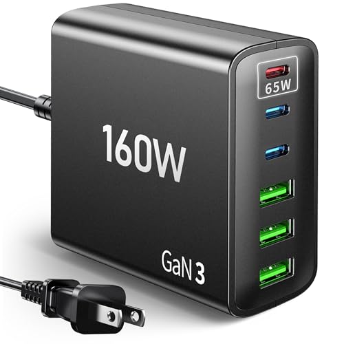 USB C Fast Charger Block: 160W GaN Charger 6 Port PD Charging Station Hub Brick for All iPad iPhone Series - Wall Charger Power Adapter for Samsung Galaxy Note - Laptop Charger for MacBook Air Pro