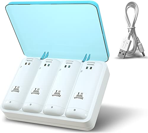 ActZone 4-in-1 Charging Station 4 Port Charger Dock Box with 4 Rechargeable 2800 mAh Battery + USB Cable Compatible for Wii/Wii U Remote Controller White