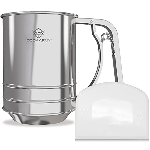 Cook Army Flour Sifter , 3 Cup Stainless Steel , Great Double-layer Baking Sifters for all Baking Flour and Powdered sugar, Flour Strainer