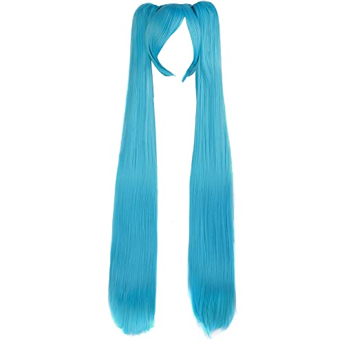 MapofBeauty Vocaloid Miku Blue 2 Ponytails Straight Long Party Costume 120cm Cosplay Wigs
