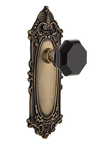 Nostalgic Warehouse 721291 Victorian Plate Passage Waldorf Black Door Knob in Antique Brass, 2.375