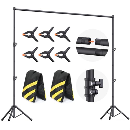 Forlogic 10x7.5Ft Backdrop Stand, Heavy Duty Adjustable Photo Back Drop Stand Kit for Parties, Photography, Banner Stand (Includes Six Background Stand Clamps)