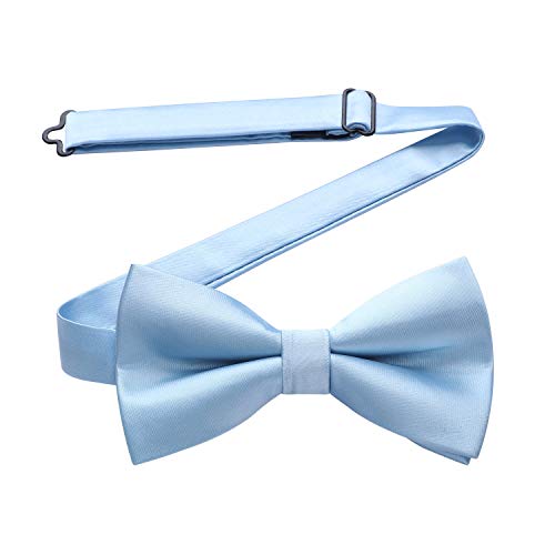 HISDERN Blue Bow Ties for Men Bowties Pretied Baby Blue Solid Color Classic Satin Bow Tie Formal Business Tuxedo Adjustable Bowtie for Wedding Party