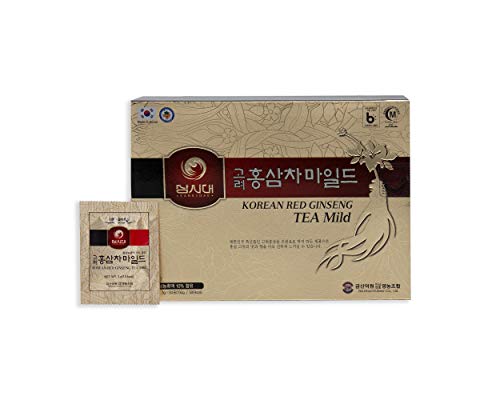 Korean Panax Red Ginseng Tea, Box of 50 Bags, Improves Blood Circulation, Intellectual Performances and Memory, stimulates Energy