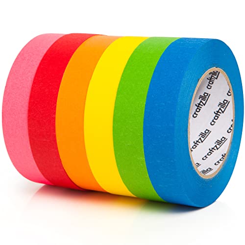 Craftzilla Colored Masking Tape – 6 Color Masking Tape Rolls – 990 Feet x 1 Inch Painters Tape – Colored Painters Tape Assortment – Painter Tape – Craft Tape – Labeling Colorful Masking Tape