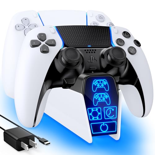 Fenolical PS5 Controller Charger Station with 5V/3A AC Adapter for Dualsense Controller & Edge Controller Skins for Playstation 5 Vita, PS5 Accessories Charging Station Skins (White)