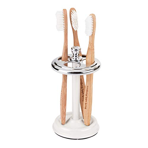 iDesign Metal Toothbrush Holder Cup for Bathroom Organization The York Collection, 3.25' x 5.75', Chrome and Pearl White