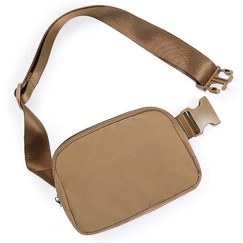 ODODOS Unisex Mini Belt Bag with Adjustable Strap Small Fanny Pack for Workout Running Traveling Hiking, Caramel