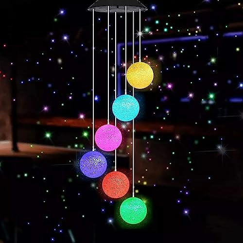 MorTime LED Solar Crystal Ball Wind Chime, 25' Mobile Hanging Wind Chime for Home Garden Decoration, Automatic Light Changing Color