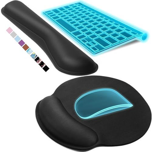 KTRIO Ergonomic Mouse Pad with Wrist Rest, Comfortable Keyboard Wrist Rest, Memory Foam Wrist Rest for Computer Keyboard, Mouse Pad Set for Easy Typing & Pain Relief for Office & Home, Black