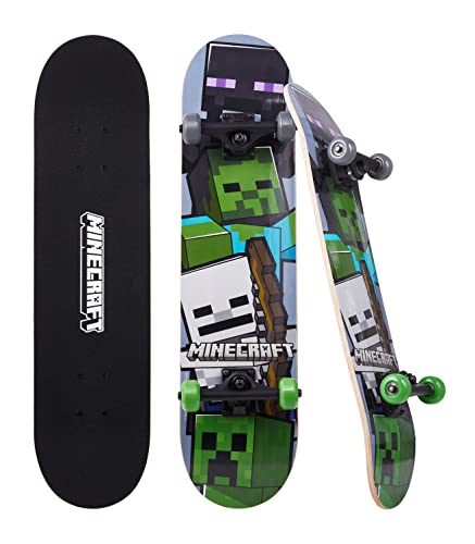 Sakar Minecraft Mob 31 inch Skateboard, 9-ply Maple Deck Skate Board for Cruising, Carving, Tricks and Downhill