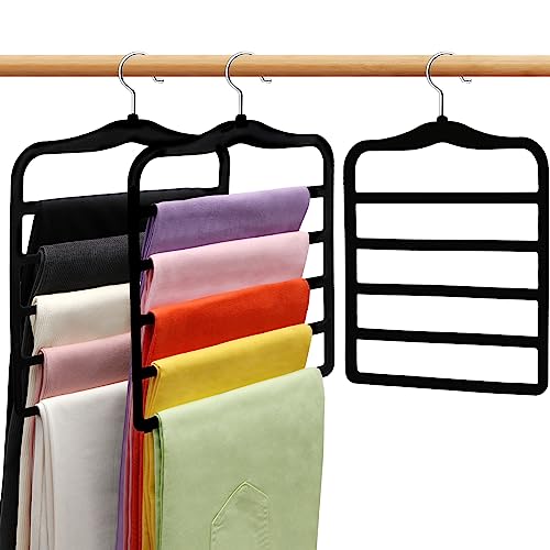 Closet Organizers and Storage,3 Pack Velvet Pants-Hangers-Space-Saving,Non Silp 5 Tier Scarf Jeans Organizer,Dorm Room Essentials for College Students Girls Boys Guys,Organization and Storage