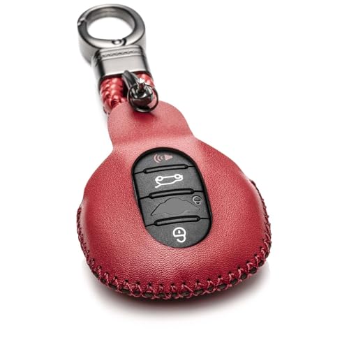 Vitodeco Genuine Leather Smart Key Fob Case Cover Compatible with Mini Cooper 2015 - 2024, Clubman 2015 - 2024, Hardtop 2024, Convertible 2024 (3 or 4 Buttons, Red)