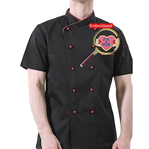 Custom Embroidered Chef Jacket Personalized Chef Uniform Hotel Kitchen Restaurant Chef Coat（Black/Red L(Embroidery)