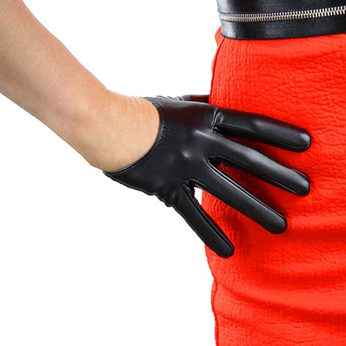 DooWay Black Short Leather Gloves Touchscreen 5' Half Palm Women Fashion Cool Punk Rocker Dance Driving Costume Gloves