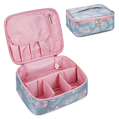 Narwey Travel Makeup Bag Large Cosmetic Bag Makeup Case Organizer for Women (Flamingo)