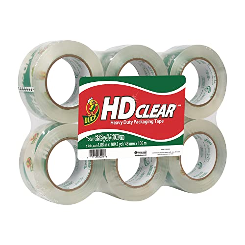 Duck HD Clear Heavy Duty Packing Tape with Dispenser, 1.88 Inch x 109.3 Yards, 6 Rolls (299016)