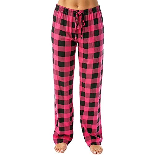 Christmas Pajamas,High Waisted Wide Leg Pants Lounge Baggy Buffalo Plaid Yoga Pants Womens Fashion 2023 Vacation Outfits Casual Cute Y2k Pj Pants Clothes for Teen Girl Joggers(1#Wine,X-Large)