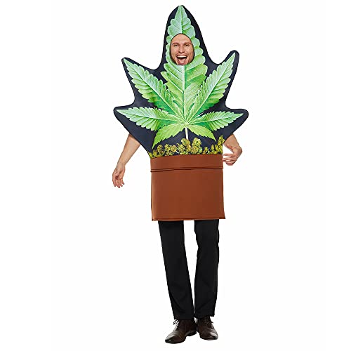 EraSpooky Adult Pot Leaf Costume Funny Weed Flower Pot Mascot Suit