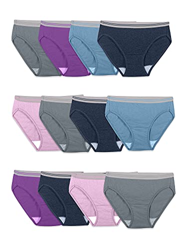 Fruit of the Loom Women's Eversoft Cotton Bikini Underwear, Tag Free & Breathable, Blend-12 Pack-Grey/Blue/Purple, 5