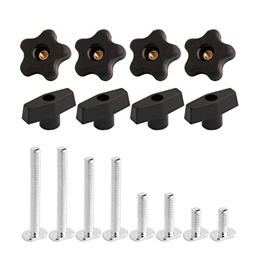 POWERTEC 71121 T Track Knob Kit w/ Threaded Knobs and 5/16”-18 T Slot Bolts, 16-Piece Set, T Track Accessories for Woodworking Jigs and Fixtures