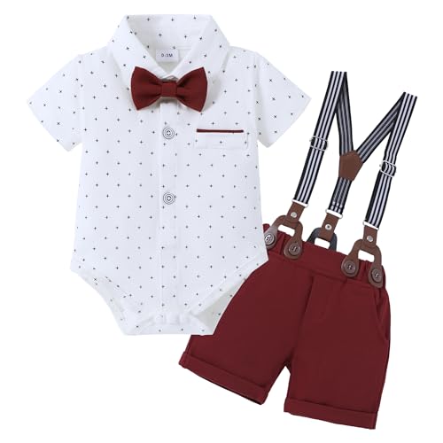 ZOEREA Baby Boy Clothes Suit Infant Short Sleeve Gentleman Outfits Dress Shirt+Bowtie+Suspender Shorts 0-18M