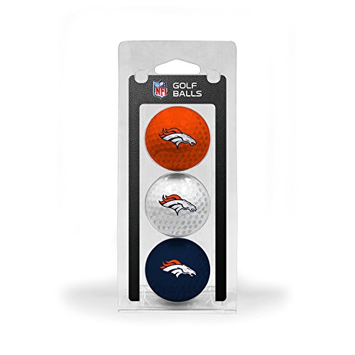 Team Golf NFL Denver Broncos 3 Golf Ball Pack Regulation Size Golf Balls, 3 Pack, Full Color Durable Team Imprint