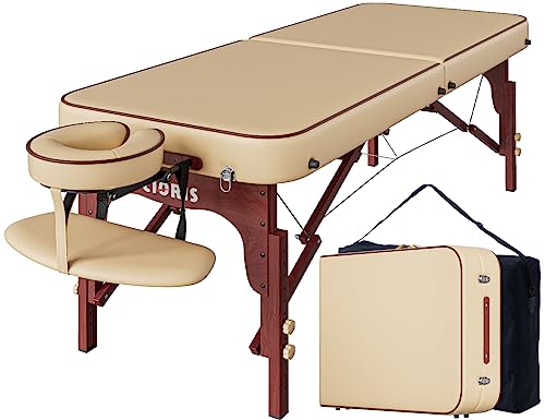 CLORIS 84' Professional Massage Table Portable Reinforced Wooden Leg Hold Up to 1100LBS 2 Folding Lightweight Spa Solon Tattoo Massage Bed Height Adjustable with Carrying Bag