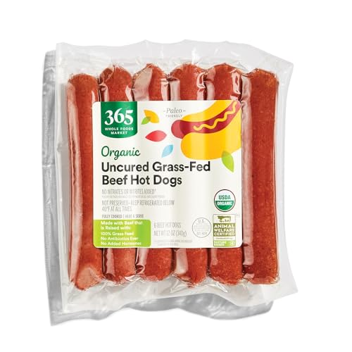 365 by Whole Foods Market, Beef Hot Dog Uncured Grass Fed Organic Step 4, 12 Ounce