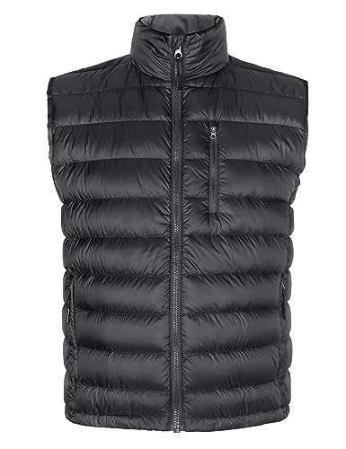 Bakery Men's Down Vest Lightweight Packable Puffer Vest Stand Collar Down Vest Zipper Sleeveless Jacket Black XXXL