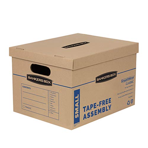 Bankers Box 10 Pack Small Classic Moving Boxes, Tape-Free with Reinforced Handles