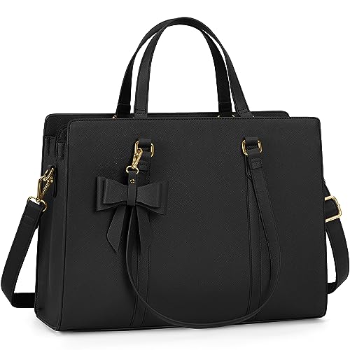 Laptop Bag for Women 15.6 inch Laptop Tote Bag Waterproof Leather Computer Bag Large Lightweight Briefcase Professional Business Office Work Bag Black